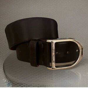 Ralph Lauren purple label brown leather belt D shaped silver buckle size M Italy
